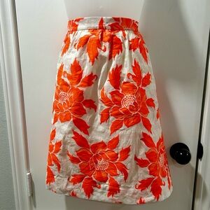 J. Crew White Skirt with Bright Orange Floral Print A-Line
